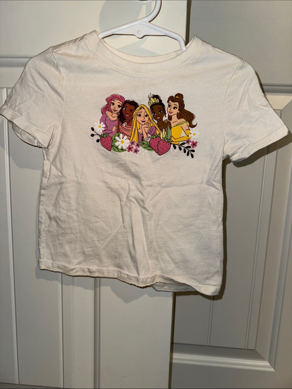 Disney White Short Sleeve Princess Floral Graphic Tee